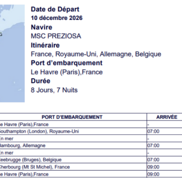Croisière MSC - Europe du Nord - 10 au 17 décembre 2026